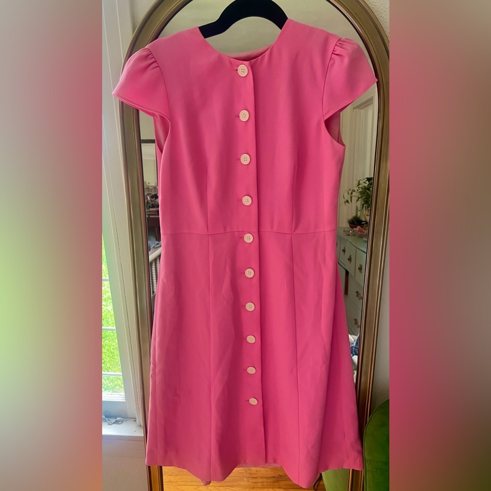 J. Crew Pink Button-Front Cap-Sleeve Midi Dress 10P - Picture 3 of 11